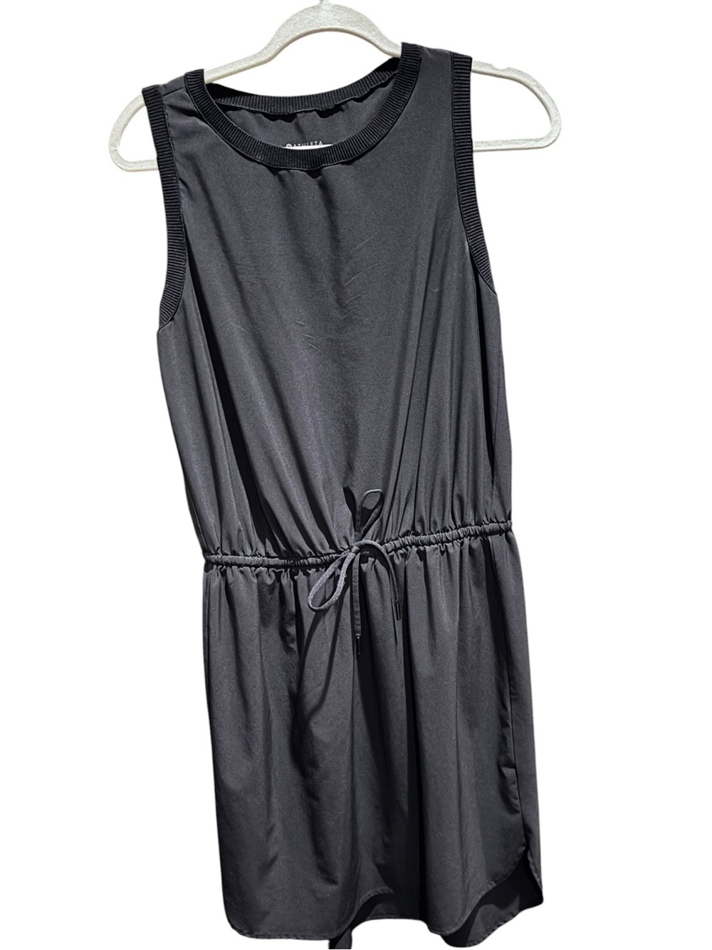 Athleta black sleeveless drawstring dress small
